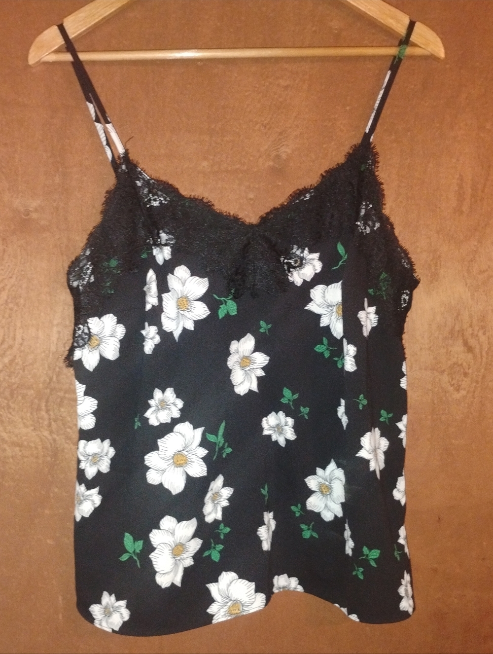 Bar III Black Floral Lace-Trim Cami